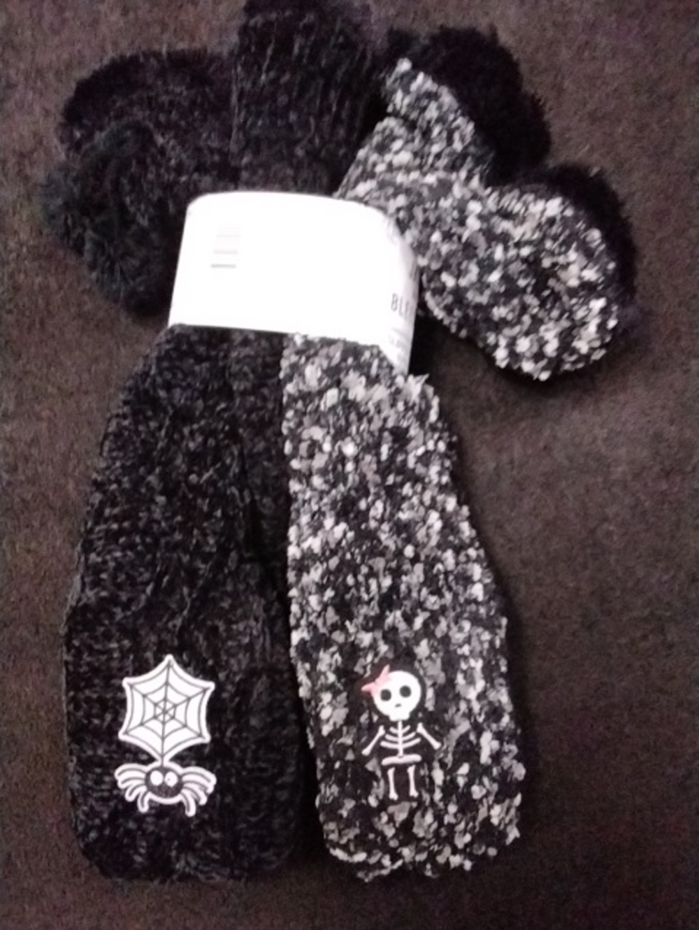 Jane and Bleecker Black & Gray Cozy Ladies Socks with Skeleton and Spider Motifs